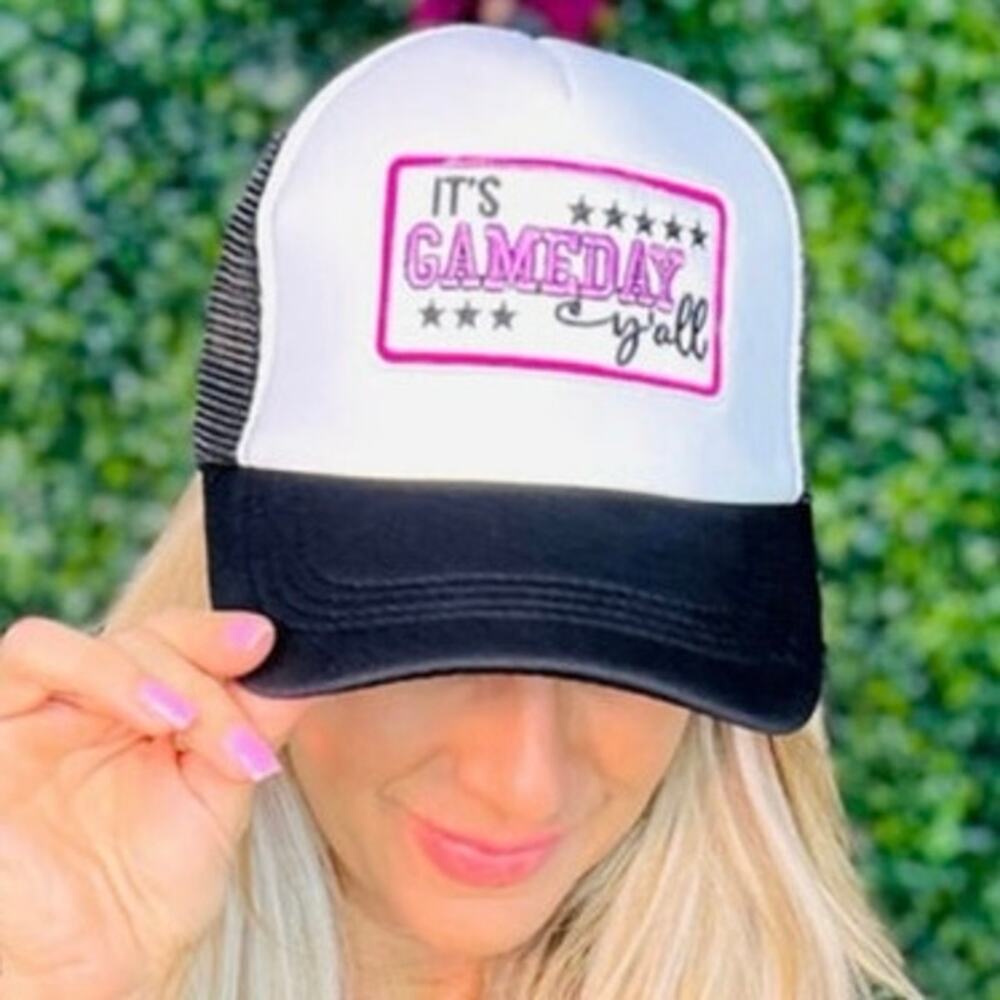 NEW It’s Gameday Y’all Trucker Hat‎ Pink Embroidered Patch Mesh Ball Cap